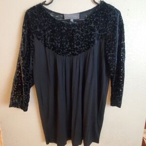 Sunday In Brooklyn Black Velvet Floral Burnout Long Sleeve Blouse Top